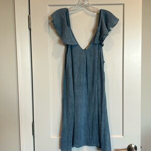 Millibon brand unique blue tank dress with off shoulder sleeves. Size L.